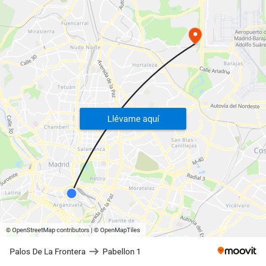 Palos De La Frontera to Pabellon 1 map