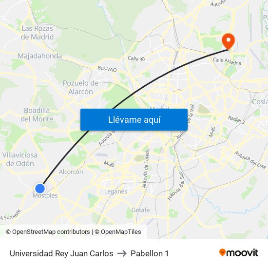 Universidad Rey Juan Carlos to Pabellon 1 map