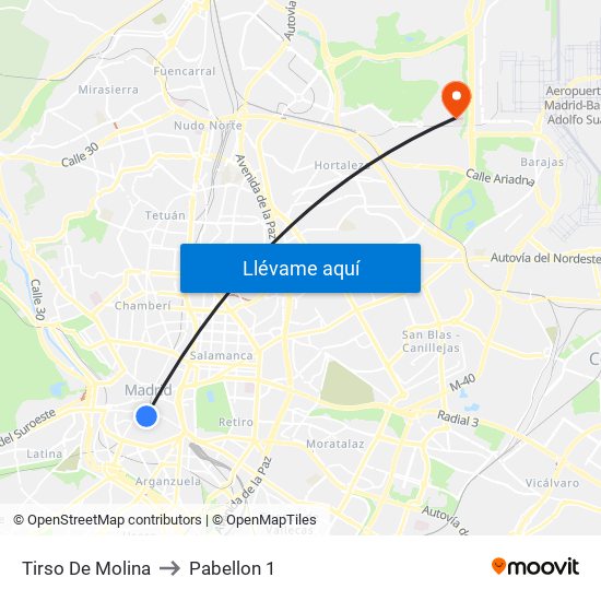 Tirso De Molina to Pabellon 1 map