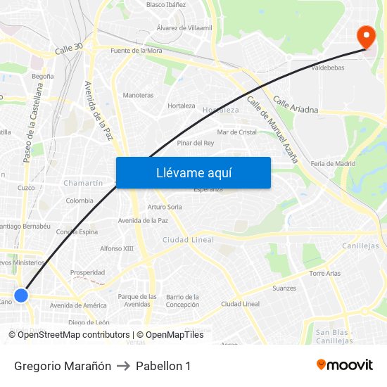 Gregorio Marañón to Pabellon 1 map