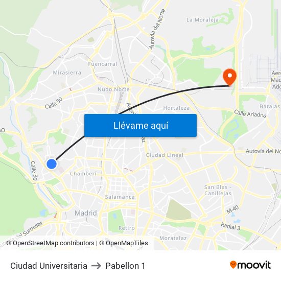 Ciudad Universitaria to Pabellon 1 map