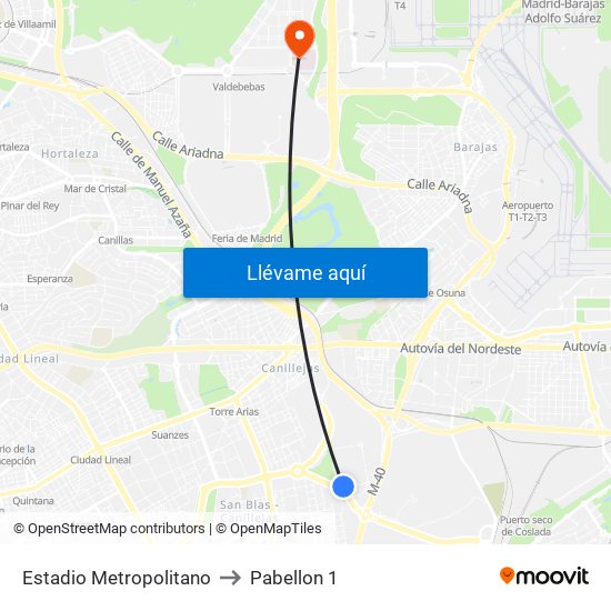 Estadio Metropolitano to Pabellon 1 map