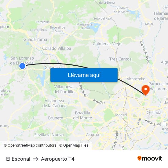 El Escorial to Aeropuerto T4 map