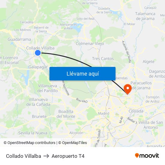 Collado Villalba to Aeropuerto T4 map
