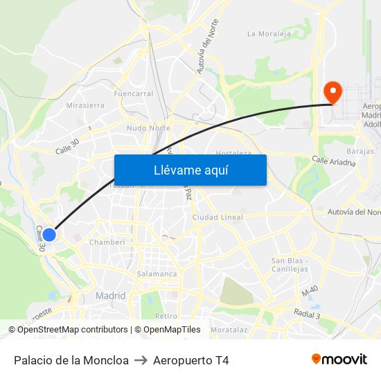 Palacio de la Moncloa to Aeropuerto T4 map