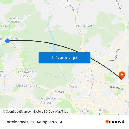 Torrelodones to Aeropuerto T4 map