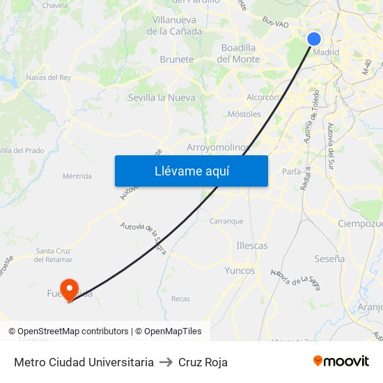 Metro Ciudad Universitaria to Cruz Roja map