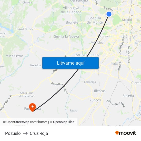 Pozuelo to Cruz Roja map