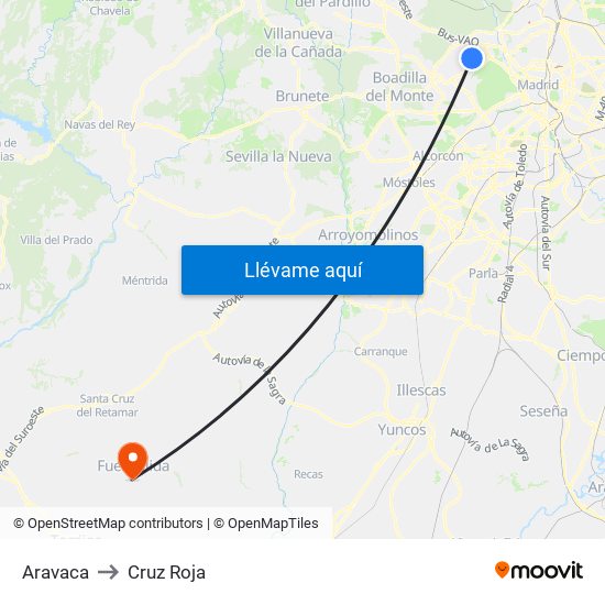 Aravaca to Cruz Roja map