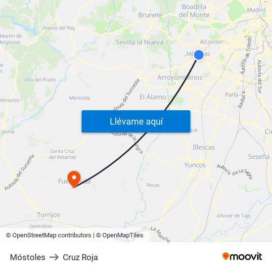 Móstoles to Cruz Roja map