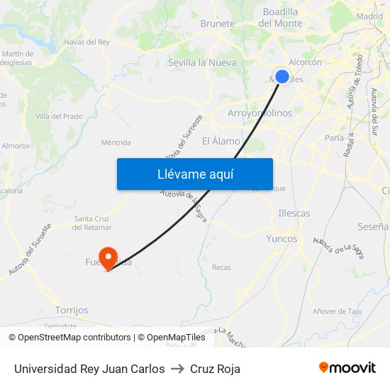 Universidad Rey Juan Carlos to Cruz Roja map