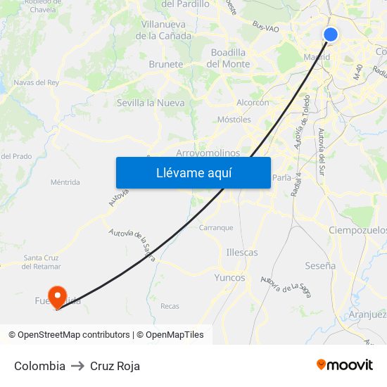 Colombia to Cruz Roja map