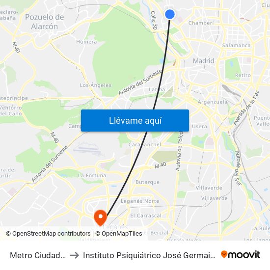 Metro Ciudad Universitaria to Instituto Psiquiátrico José Germain - Complejo De Santa Teresa map