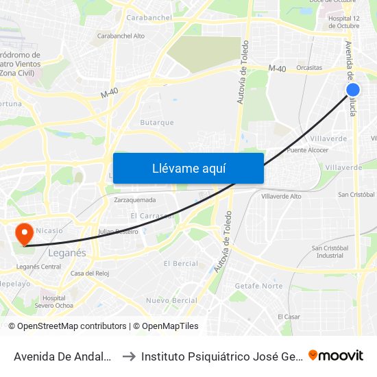 Avenida De Andalucía - Centro Comercial to Instituto Psiquiátrico José Germain - Complejo De Santa Teresa map