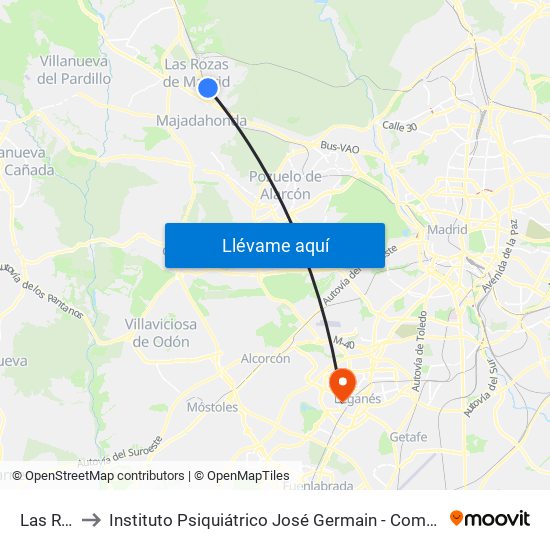 Las Rozas to Instituto Psiquiátrico José Germain - Complejo De Santa Teresa map