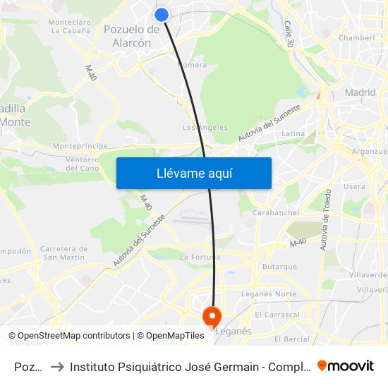 Pozuelo to Instituto Psiquiátrico José Germain - Complejo De Santa Teresa map