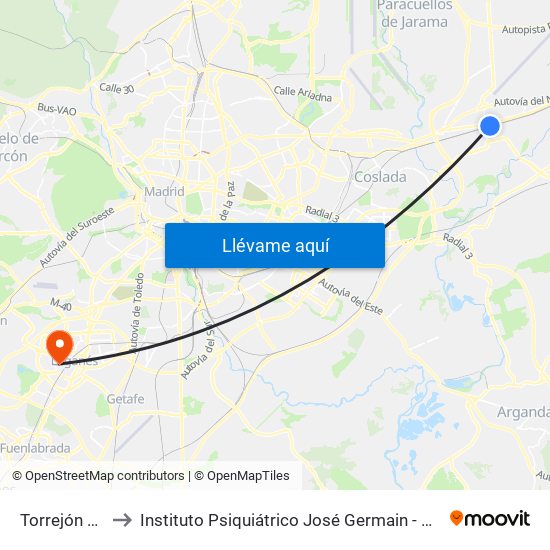 Torrejón De Ardoz to Instituto Psiquiátrico José Germain - Complejo De Santa Teresa map