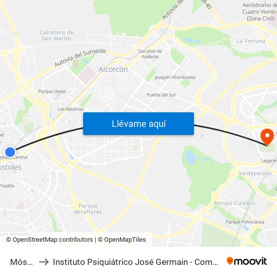 Móstoles to Instituto Psiquiátrico José Germain - Complejo De Santa Teresa map