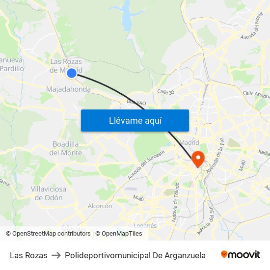 Las Rozas to Polideportivomunicipal De Arganzuela map