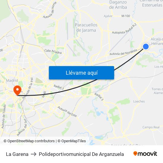 La Garena to Polideportivomunicipal De Arganzuela map