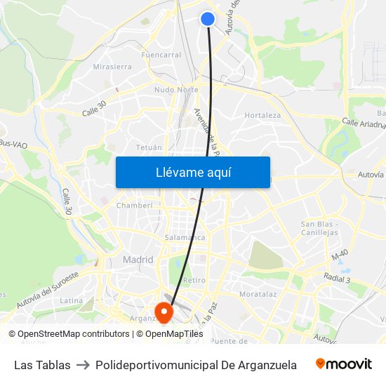 Las Tablas to Polideportivomunicipal De Arganzuela map