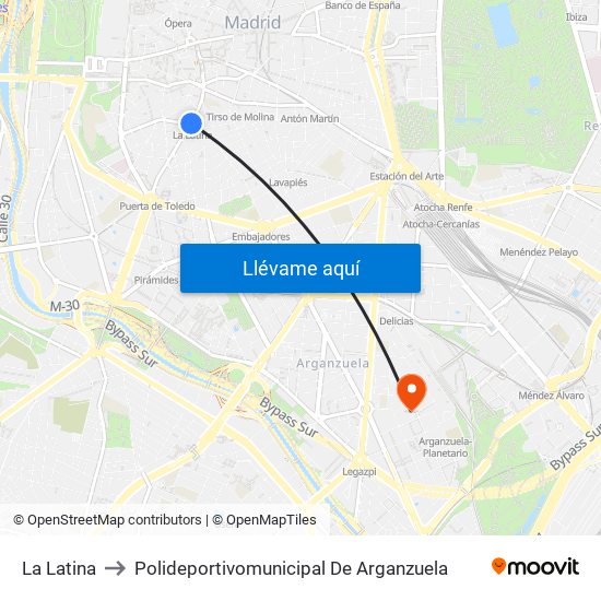 La Latina to Polideportivomunicipal De Arganzuela map