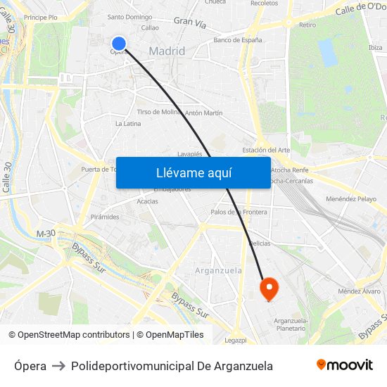 Ópera to Polideportivomunicipal De Arganzuela map