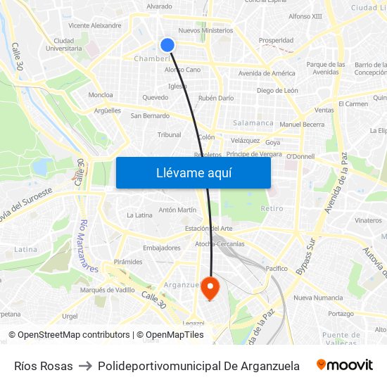 Ríos Rosas to Polideportivomunicipal De Arganzuela map