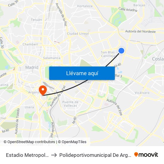 Estadio Metropolitano to Polideportivomunicipal De Arganzuela map