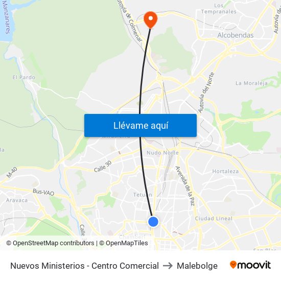 Nuevos Ministerios - Centro Comercial to Malebolge map