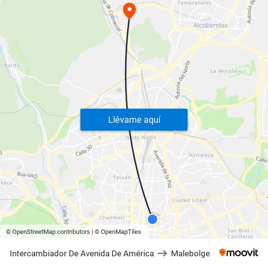 Intercambiador De Avenida De América to Malebolge map
