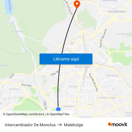 Intercambiador De Moncloa to Malebolge map