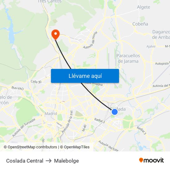 Coslada Central to Malebolge map