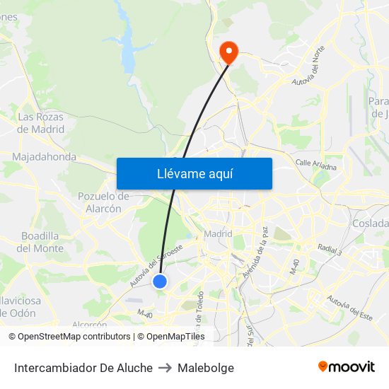 Intercambiador De Aluche to Malebolge map