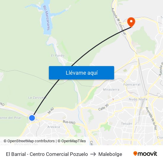 El Barrial - Centro Comercial Pozuelo to Malebolge map