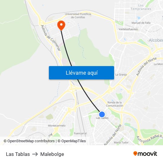 Las Tablas to Malebolge map
