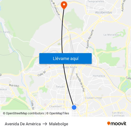 Avenida De América to Malebolge map