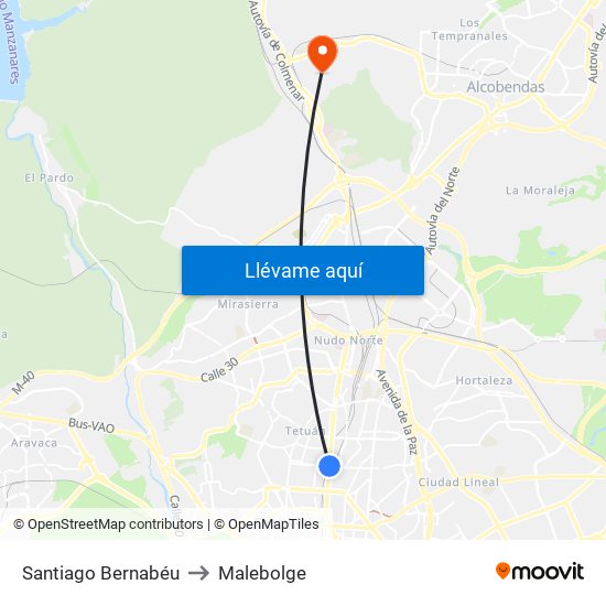 Santiago Bernabéu to Malebolge map