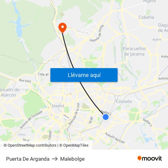 Puerta De Arganda to Malebolge map