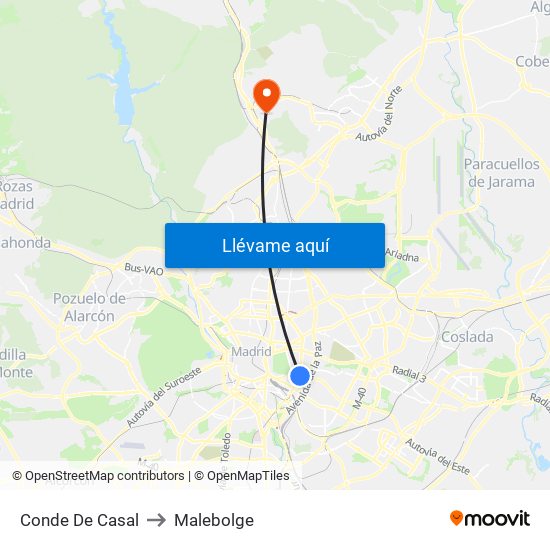 Conde De Casal to Malebolge map