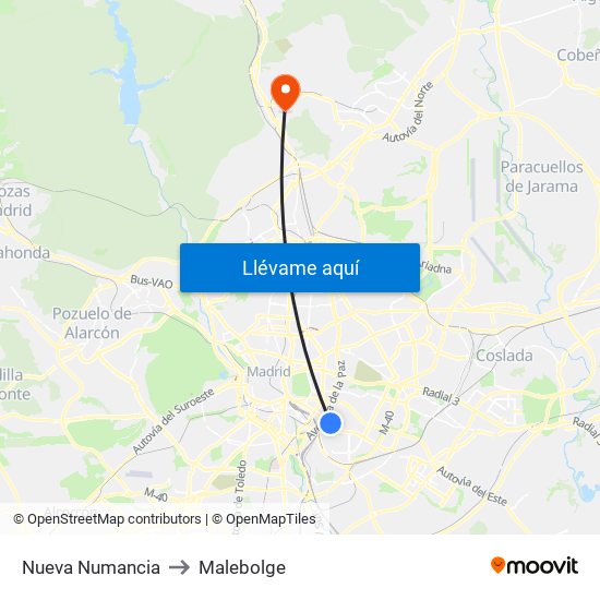 Nueva Numancia to Malebolge map