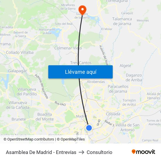 Asamblea De Madrid - Entrevías to Consultorio map