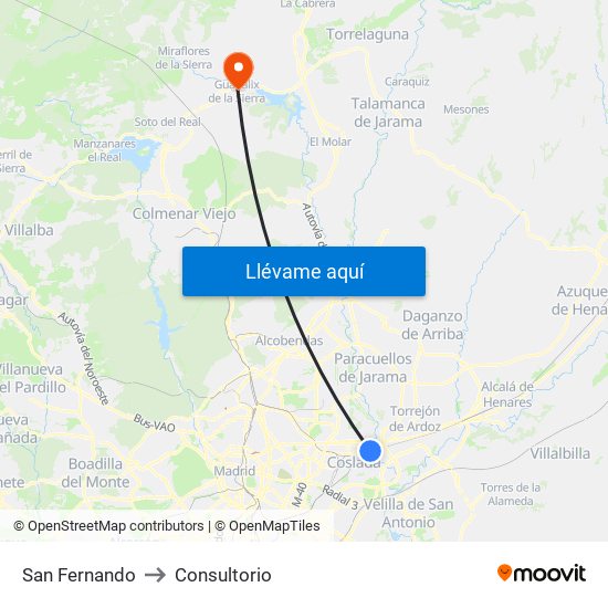 San Fernando to Consultorio map