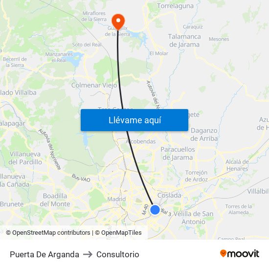 Puerta De Arganda to Consultorio map