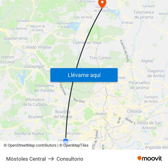 Móstoles Central to Consultorio map