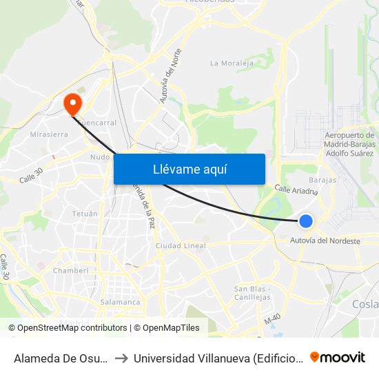 Alameda De Osuna to Universidad Villanueva (Edificio B) map