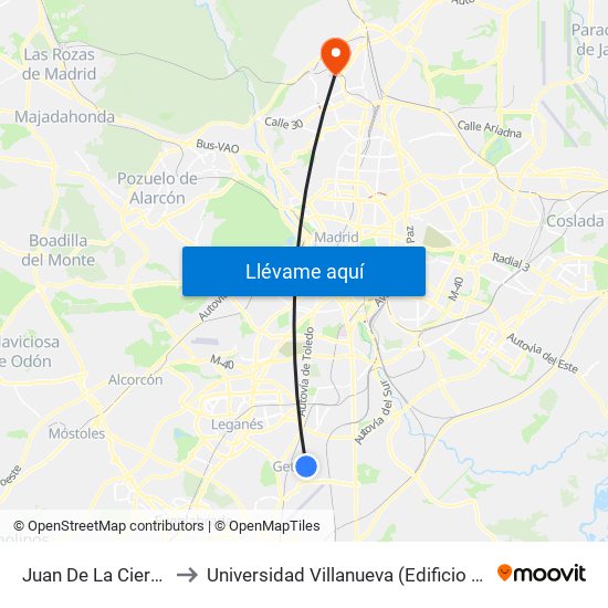 Juan De La Cierva to Universidad Villanueva (Edificio B) map