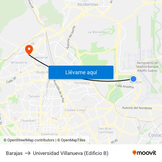 Barajas to Universidad Villanueva (Edificio B) map