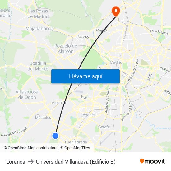Loranca to Universidad Villanueva (Edificio B) map