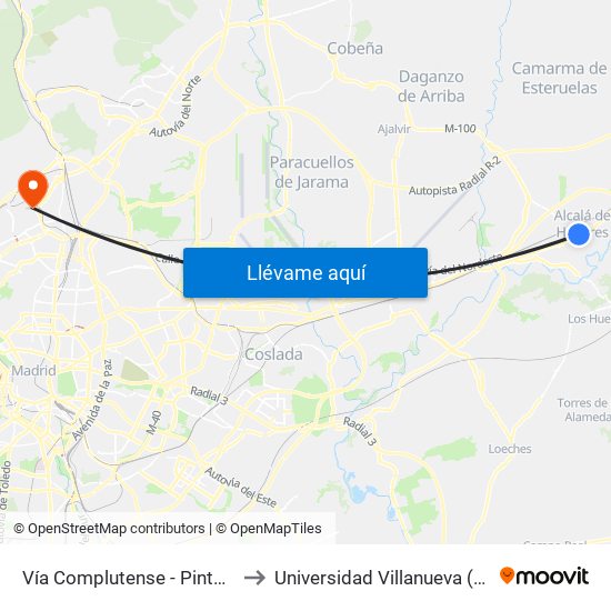 Vía Complutense - Pintor Picasso to Universidad Villanueva (Edificio B) map